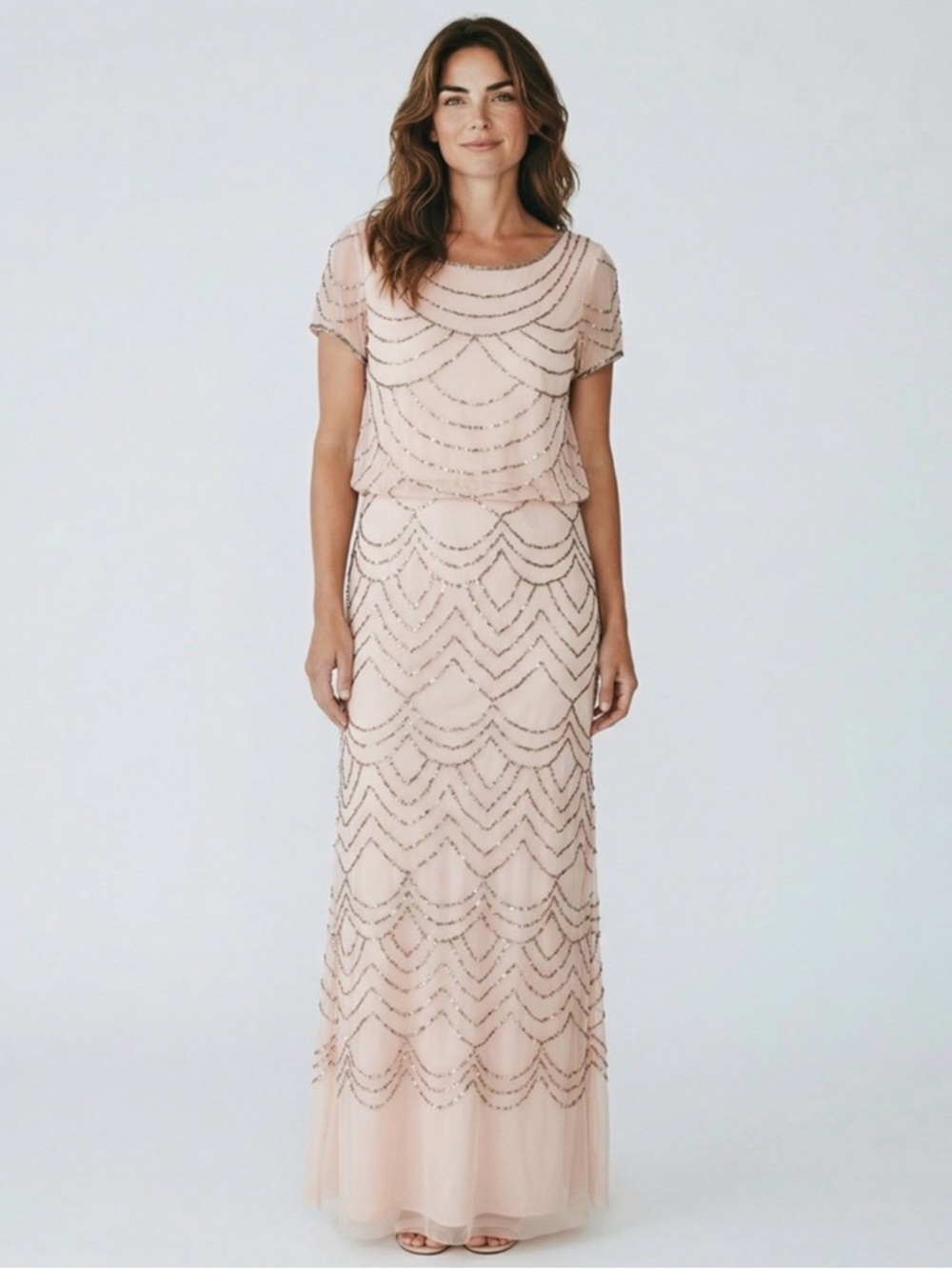 NWT Adrianna Papell Blush Beaded Gown